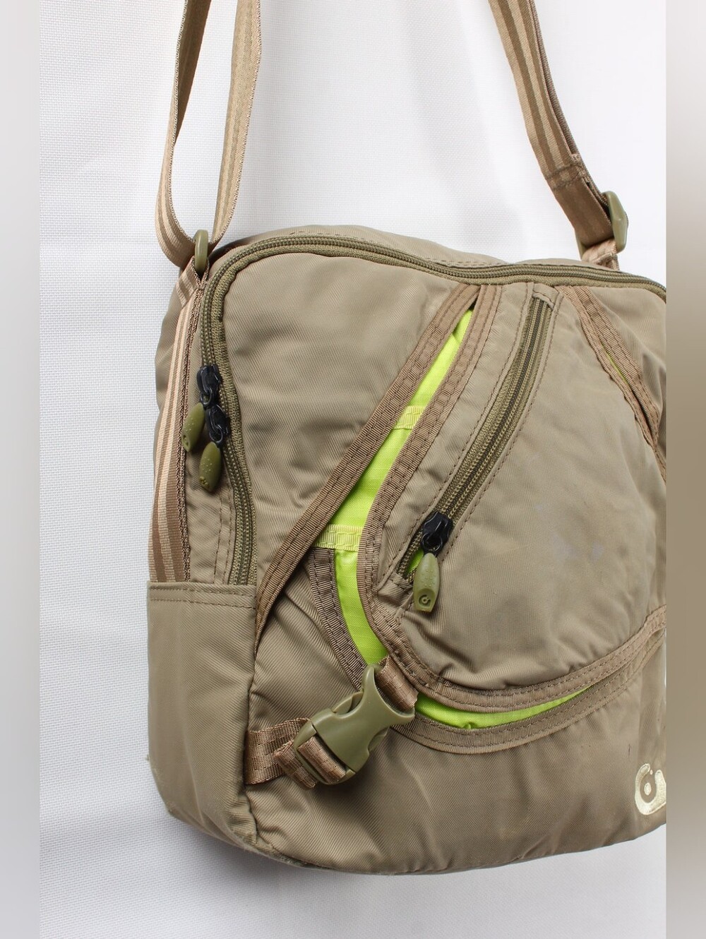 Vintage Y2K Gravis Technical Nylon Shoulder Bag Gorpcore Khaki Neon